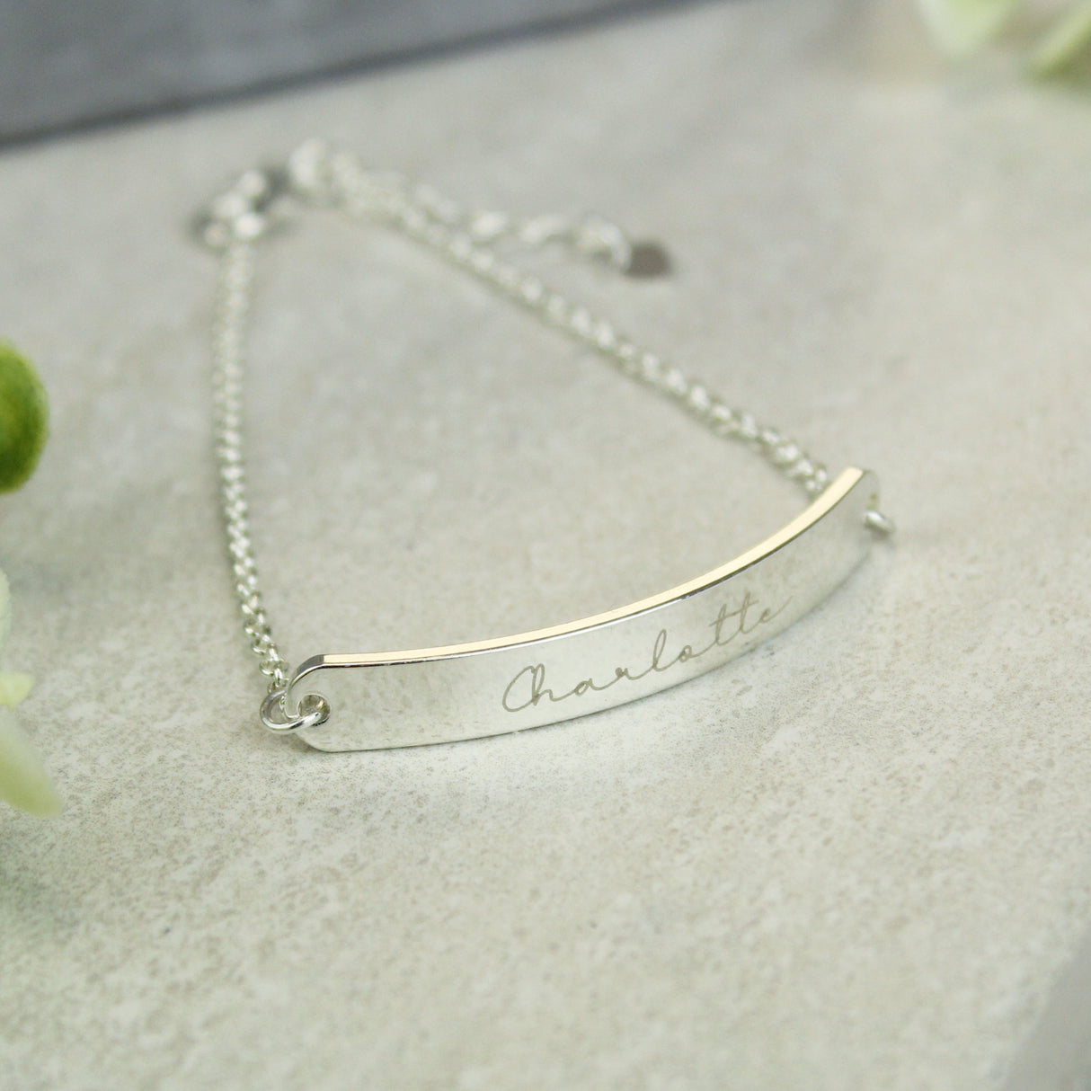 Personalised Name Only Silver Tone Bar Bracelet: 1 - Bracelets By Gift Moments