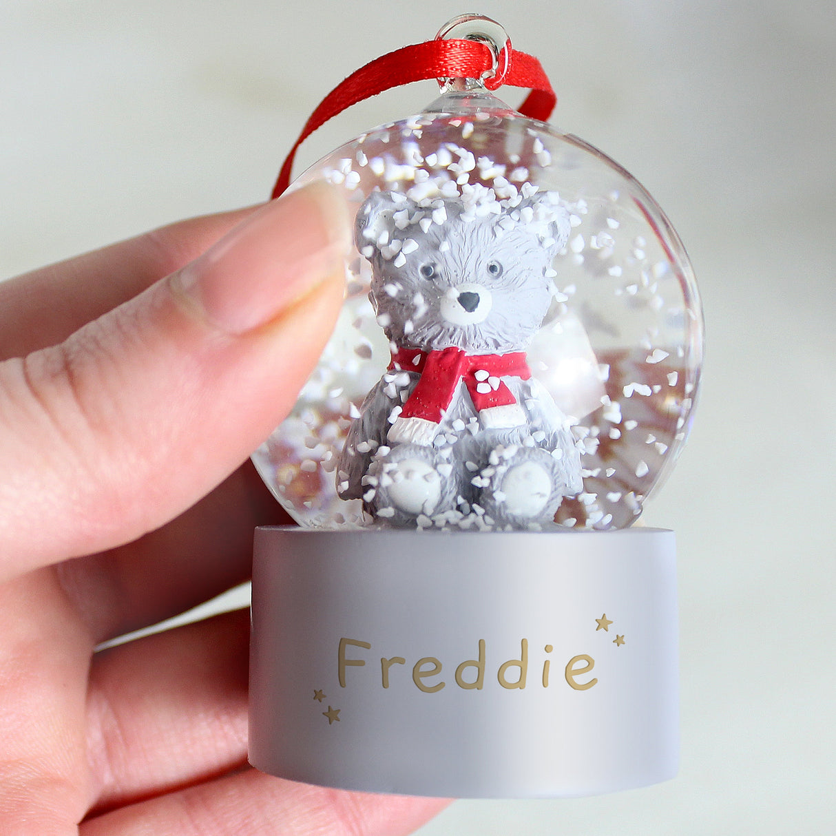 Personalised Name Only Teddy Bear Glitter Snow Globe Tree Decoration: 2 - Snow Globes By Gift Moments