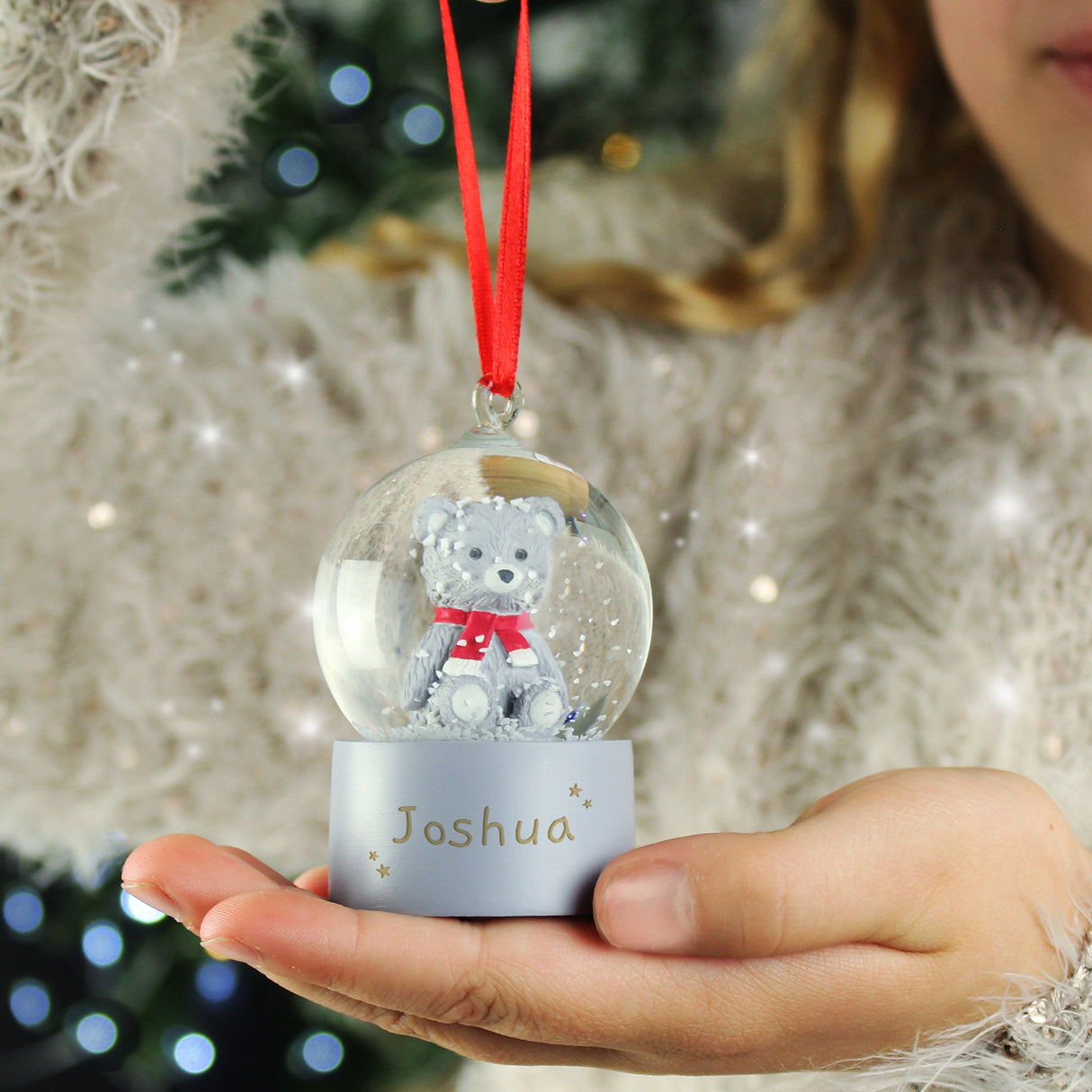 Personalised Name Only Teddy Bear Glitter Snow Globe Tree Decoration: 3 - Snow Globes By Gift Moments