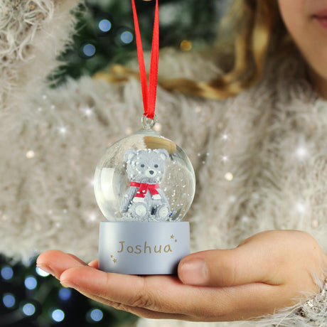 Personalised Name Only Teddy Bear Glitter Snow Globe Tree Decoration: 3 - Snow Globes By Gift Moments
