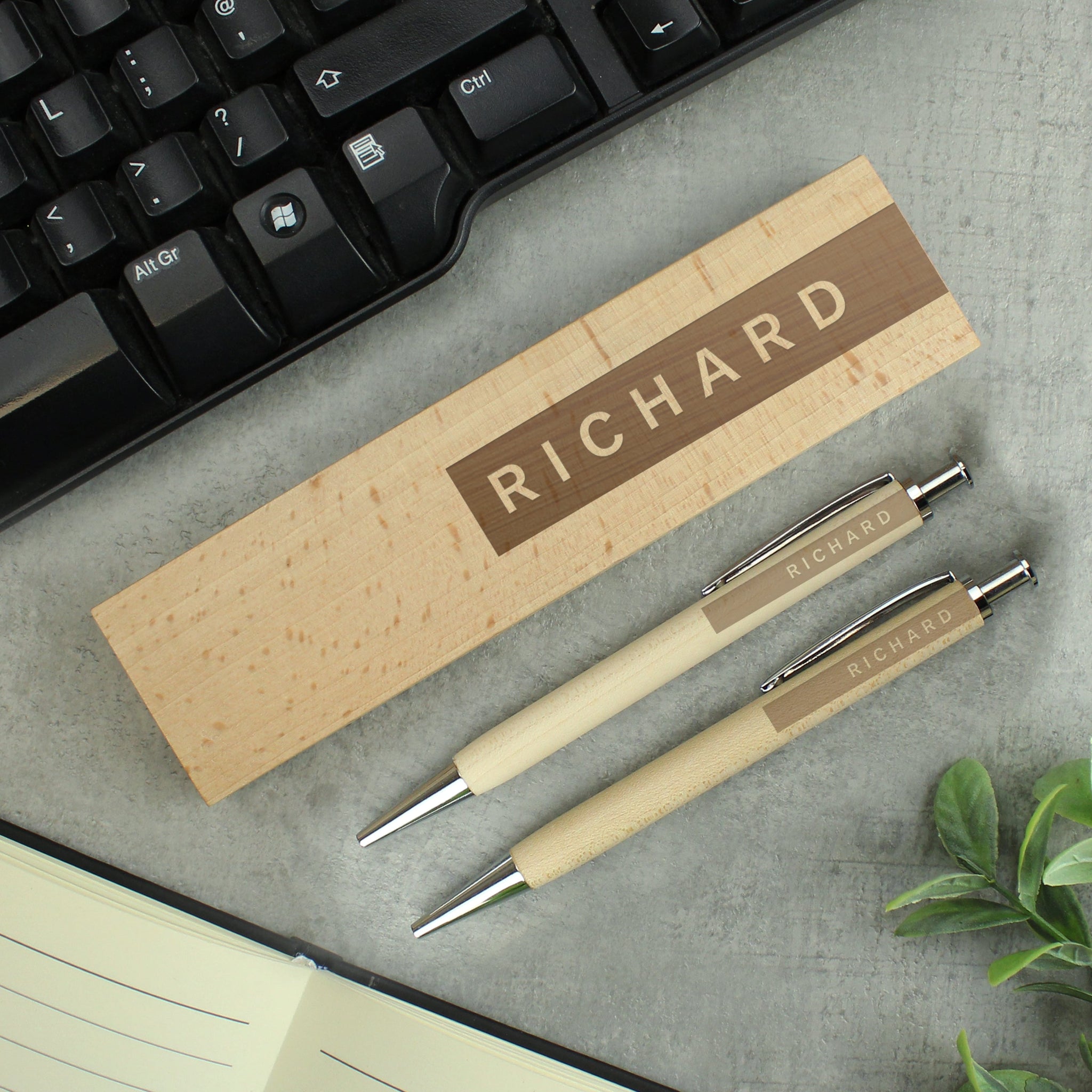 Personalised Name Only Wooden Pen and Pencil Set: 2 - Pens & Pencils By Gift Moments
