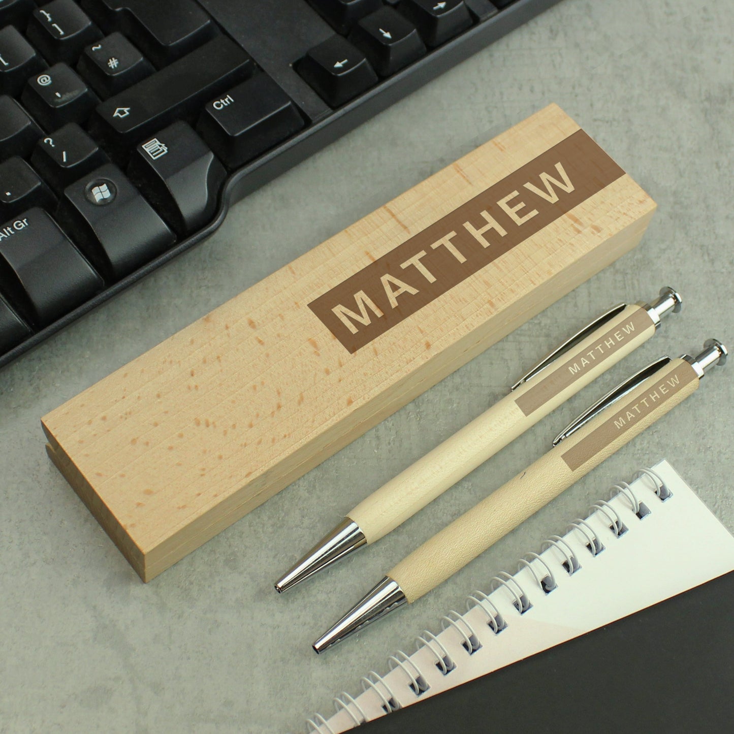 Personalised Name Only Wooden Pen and Pencil Set: 1 - Pens & Pencils By Gift Moments
