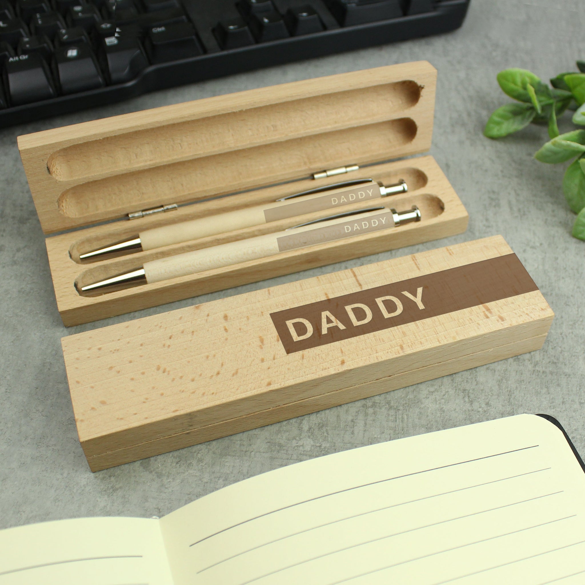 Personalised Name Only Wooden Pen and Pencil Set: 3 - Pens & Pencils By Gift Moments