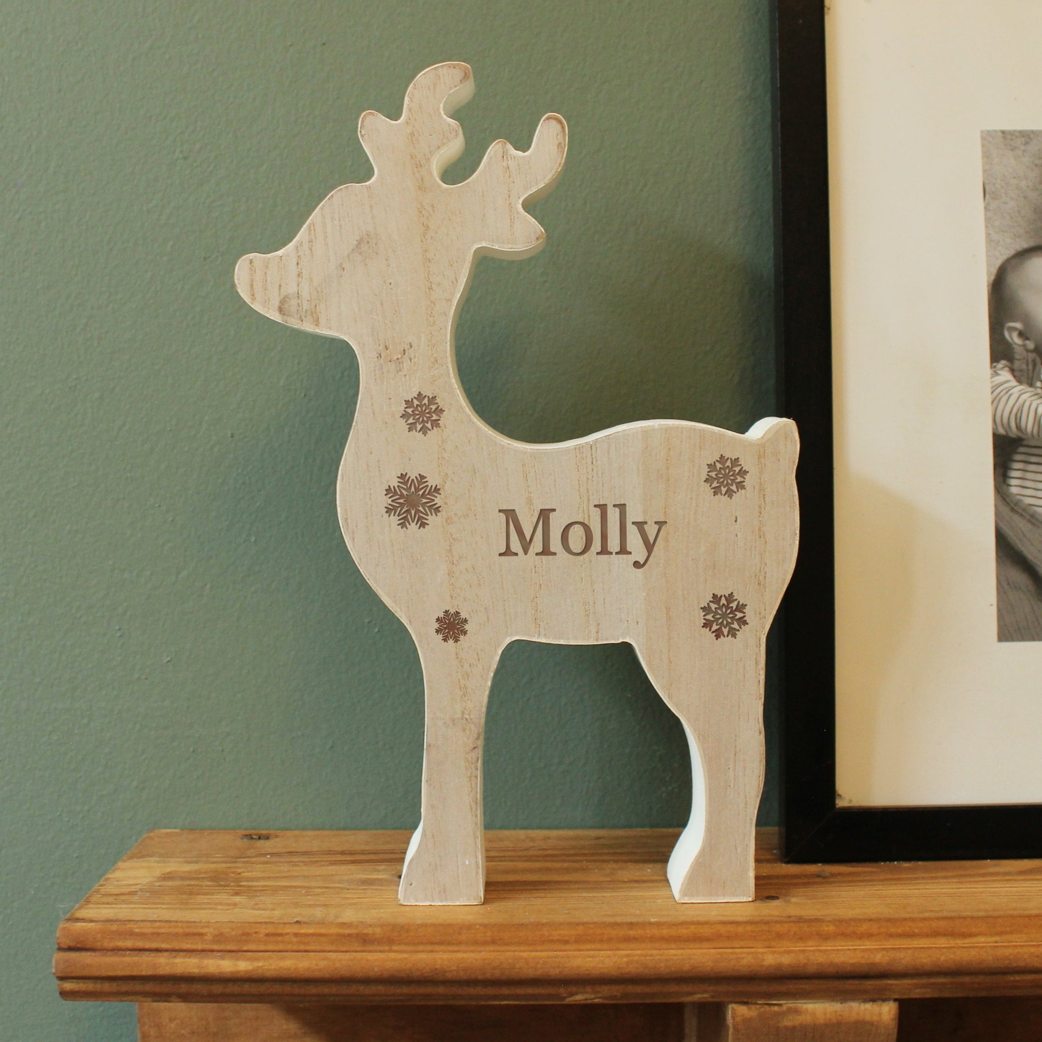 Personalised Any Name Rustic Wooden Reindeer Decoration: 2 - Christmas Decorations By Gift Moments