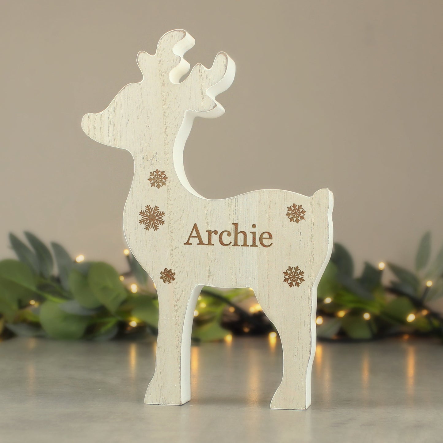 Personalised Any Name Rustic Wooden Reindeer Decoration: 1 - Christmas Decorations By Gift Moments