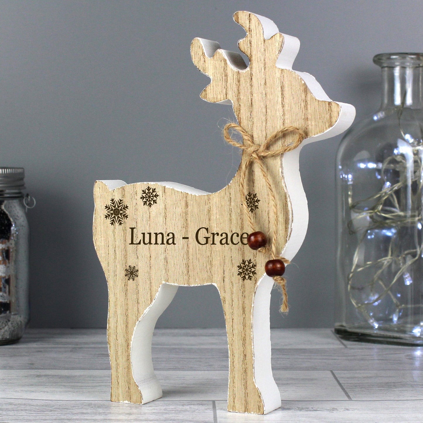 Personalised Any Name Rustic Wooden Reindeer Decoration: 5 - Christmas Decorations By Gift Moments