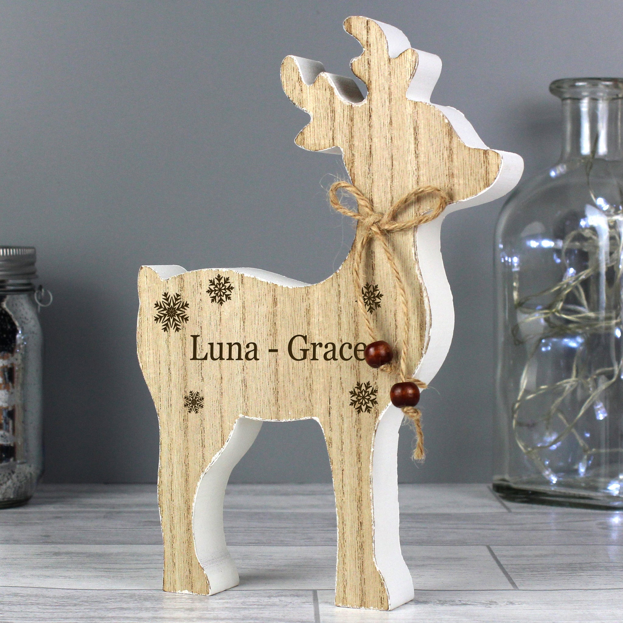 Personalised Any Name Rustic Wooden Reindeer Decoration: 5 - Christmas Decorations By Gift Moments