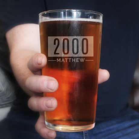 Personalised Name & Year Pint Glass: 2 - Beer Glasses By Gift Moments