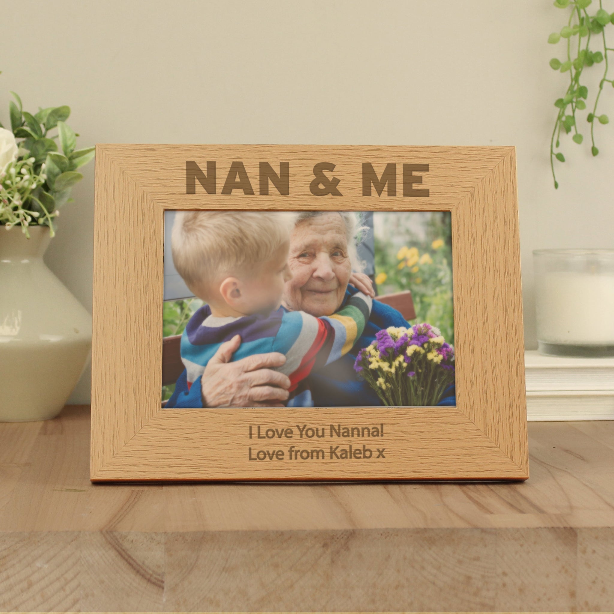Personalised Nan & Me 5x7 Landscape Oak Finish Photo Frame: 1 - Photo Frames By Gift Moments