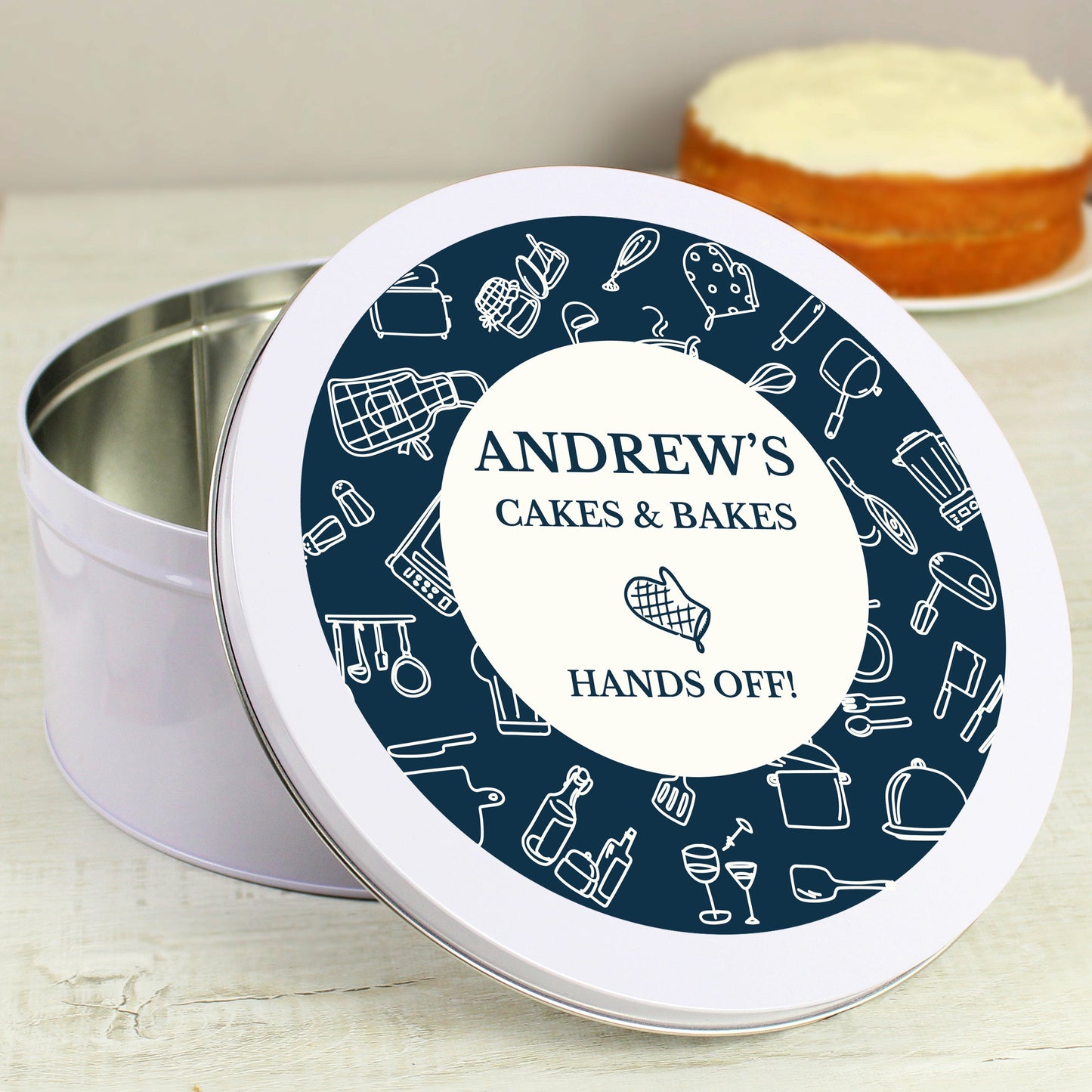 Personalised Navy Kitchen Design Cake Tin: 3 - Storage By Gift Moments