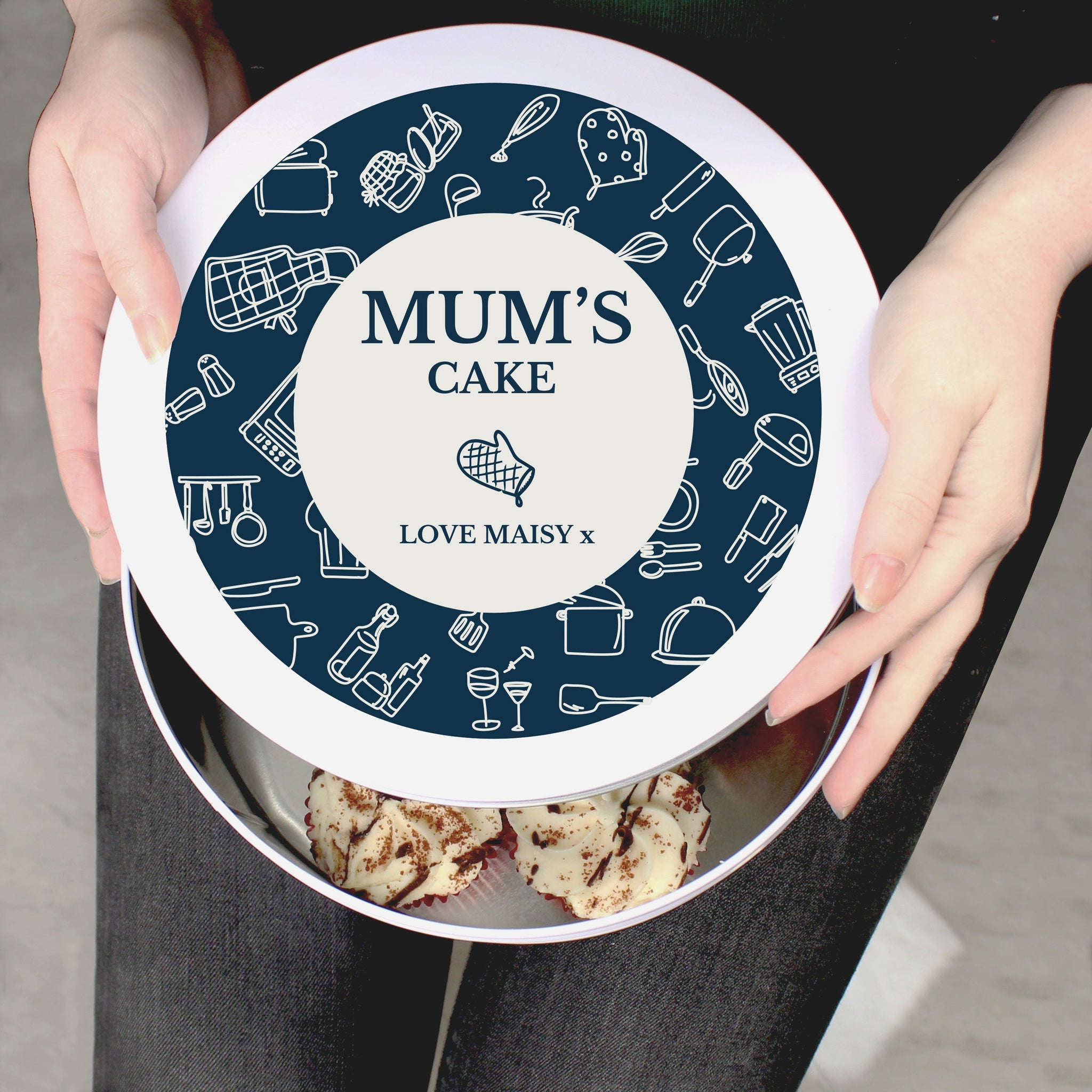 Personalised Navy Kitchen Design Cake Tin: 4 - Storage By Gift Moments