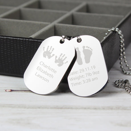 Personalised New Baby Stainless Steel Double Dog Tag Necklace: 5 - Necklaces By Gift Moments