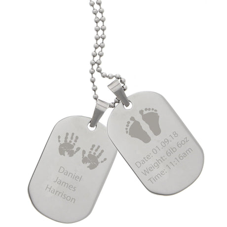 Personalised New Baby Stainless Steel Double Dog Tag Necklace: 4 - Necklaces By Gift Moments