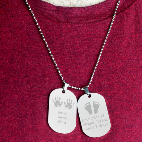 Personalised New Baby Stainless Steel Double Dog Tag Necklace: 2 - Necklaces By Gift Moments