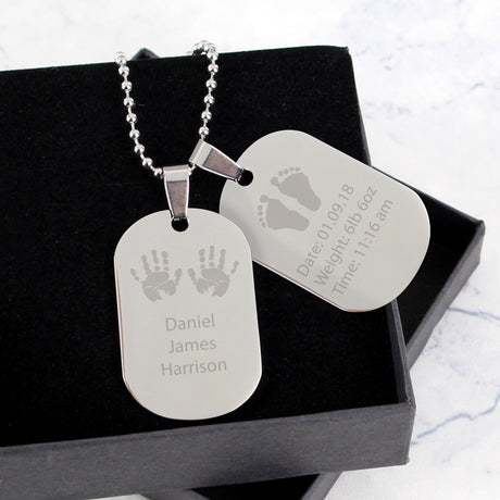 Personalised New Baby Stainless Steel Double Dog Tag Necklace: 1 - Necklaces By Gift Moments