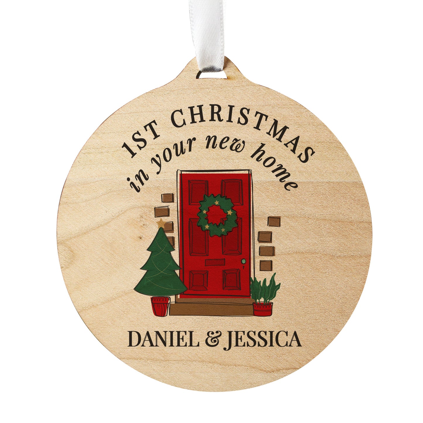 Personalised New Home Round Wooden Decoration: 4 - Decorations By Gift Moments