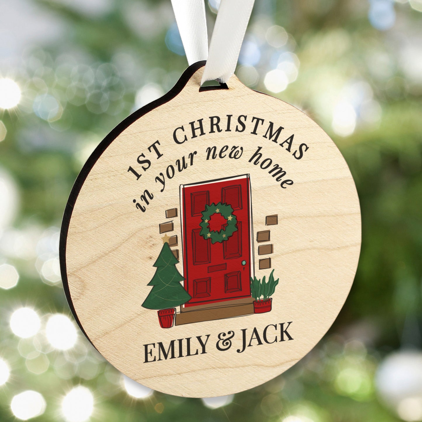 Personalised New Home Round Wooden Decoration: 1 - Decorations By Gift Moments