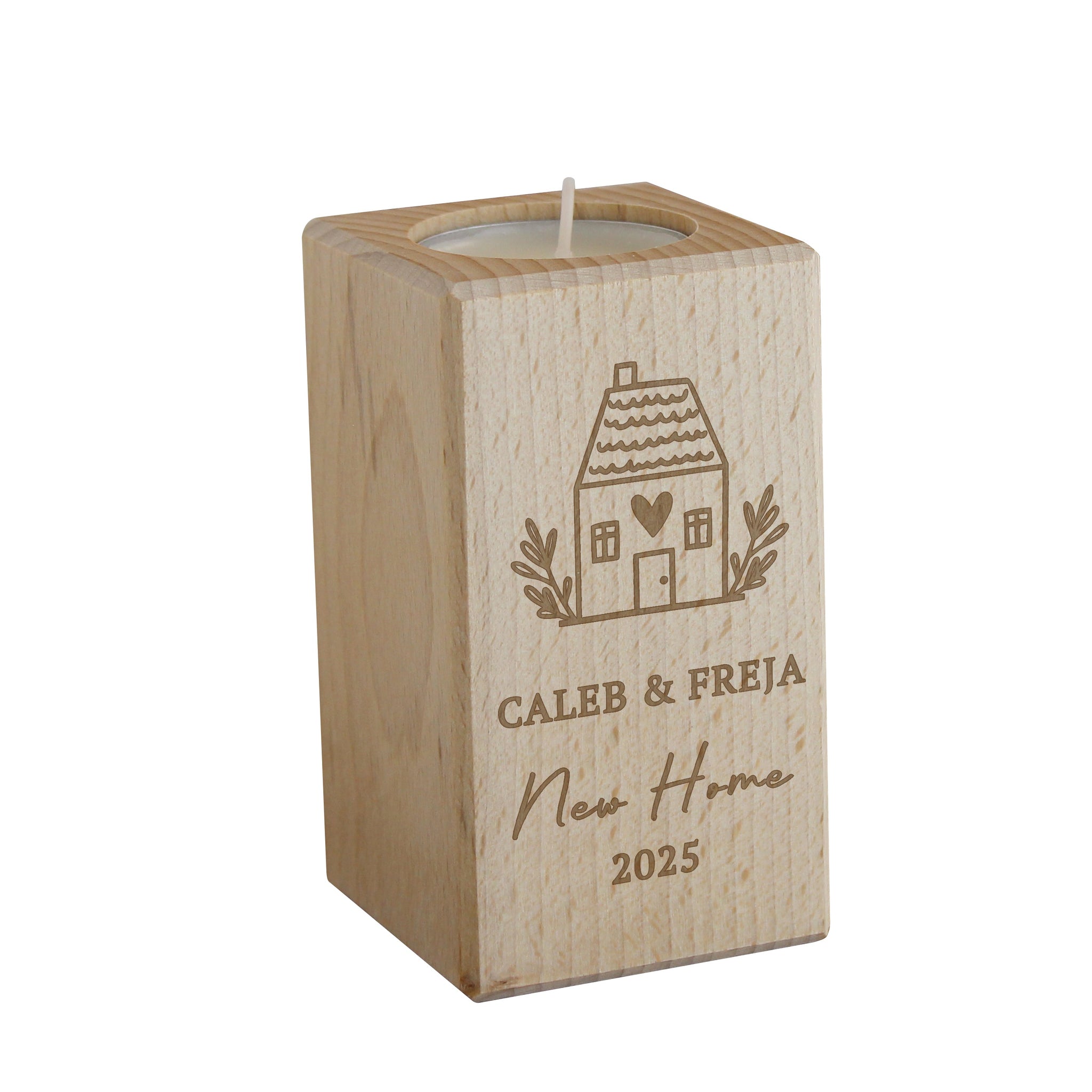 Personalised New Home Wooden Tealight Holder: 4 - Candle Holders By Gift Moments