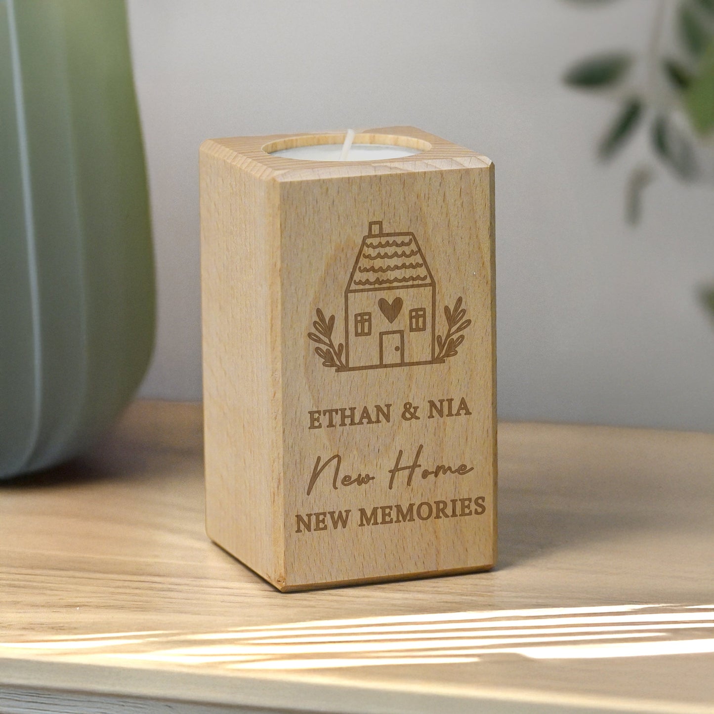 Personalised New Home Wooden Tealight Holder: 3 - Candle Holders By Gift Moments