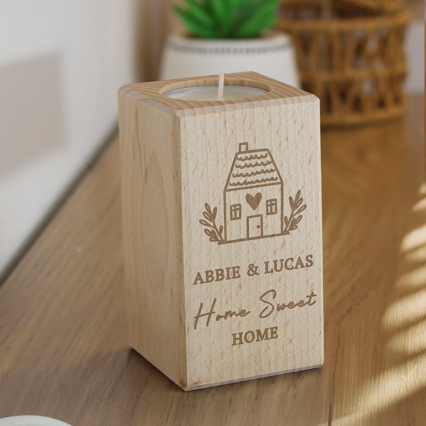 Personalised New Home Wooden Tealight Holder: 2 - Candle Holders By Gift Moments