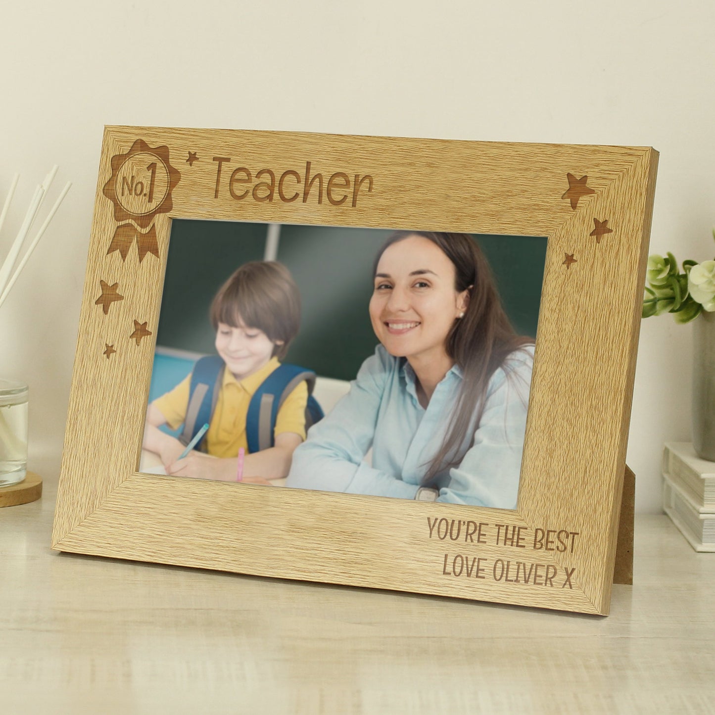 Personalised No.1 6x4 Landscape Wooden Photo Frame: 2 - Photo Frames By Gift Moments