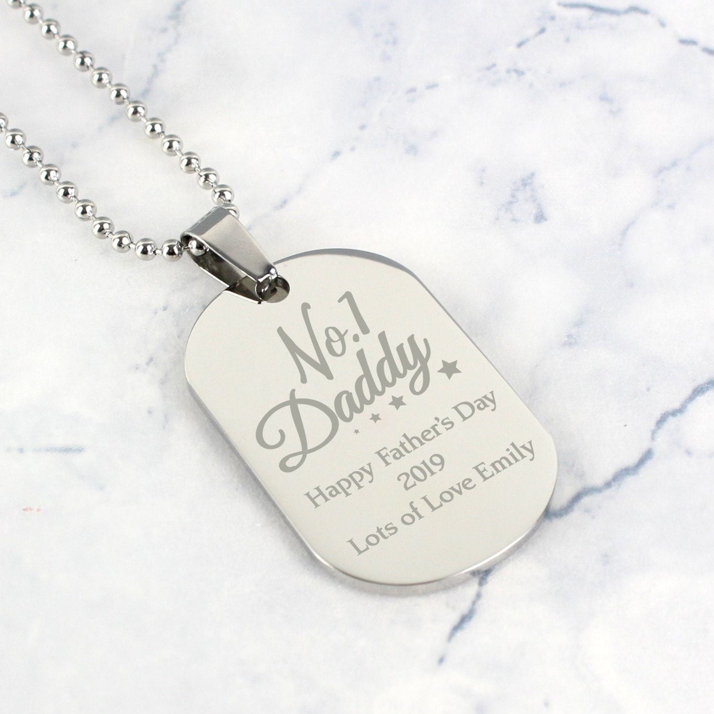 Personalised No.1 Daddy Stainless Steel Dog Tag Necklace: 2 - Necklaces By Gift Moments