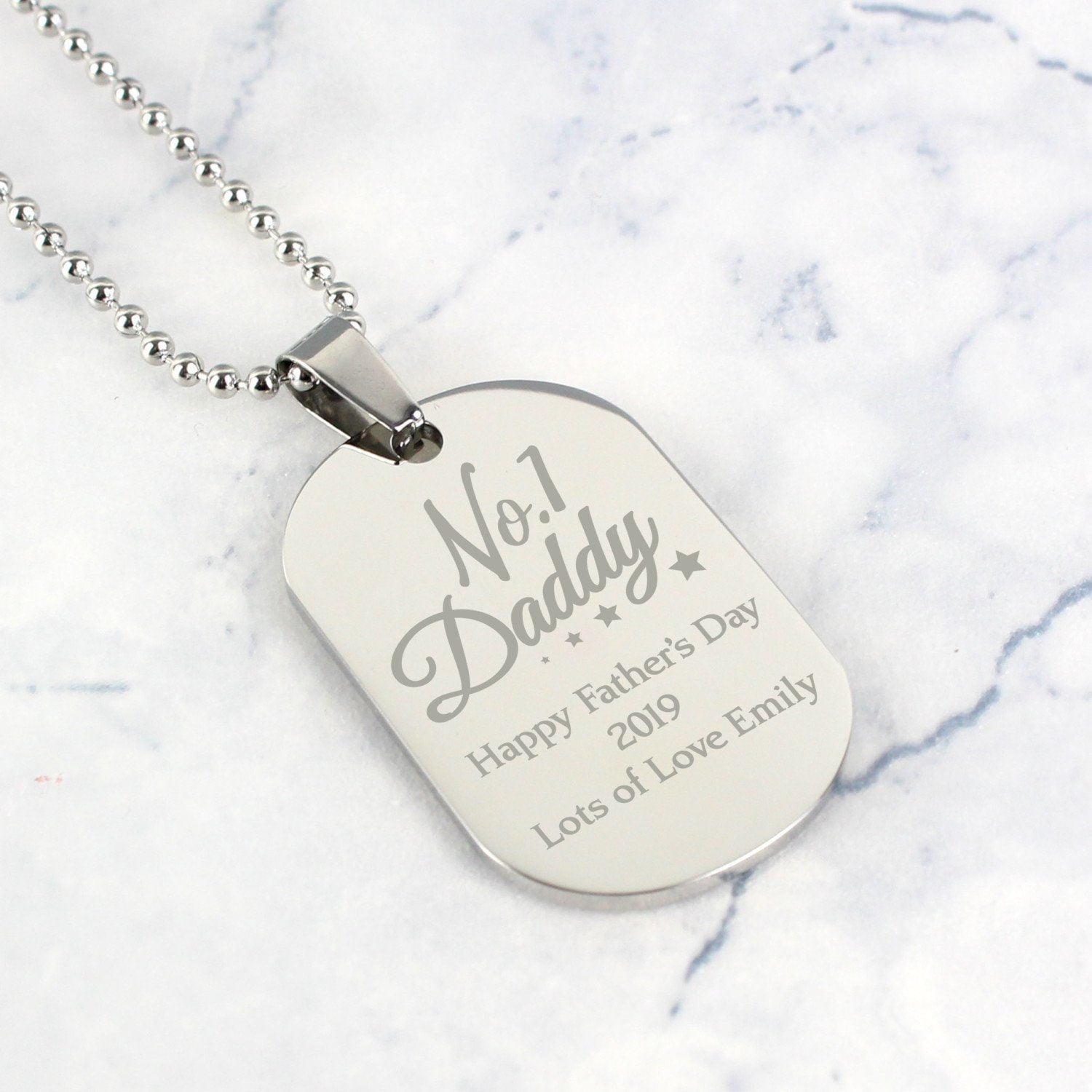 Personalised No.1 Daddy Stainless Steel Dog Tag Necklace: 2 - Necklaces By Gift Moments