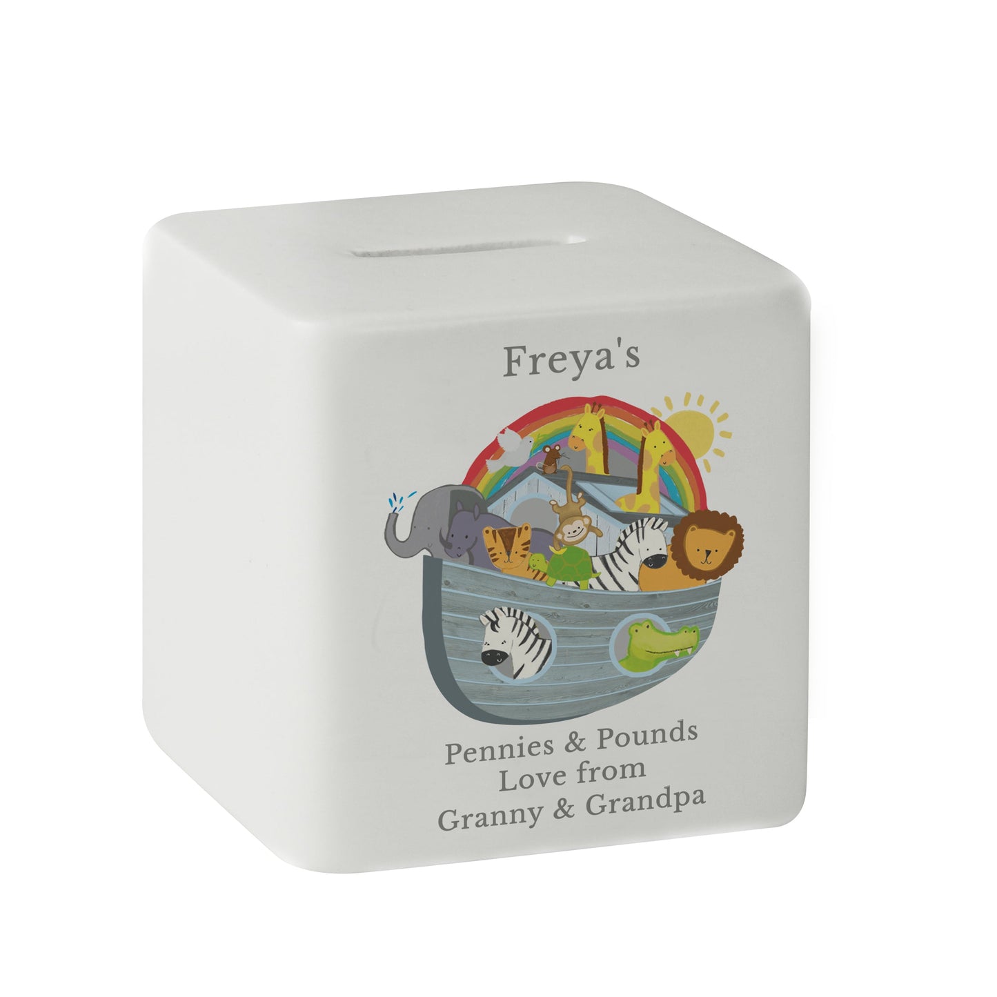 Personalised Noahs Ark Ceramic Square Money Box: 6 - Money Boxes By Gift Moments