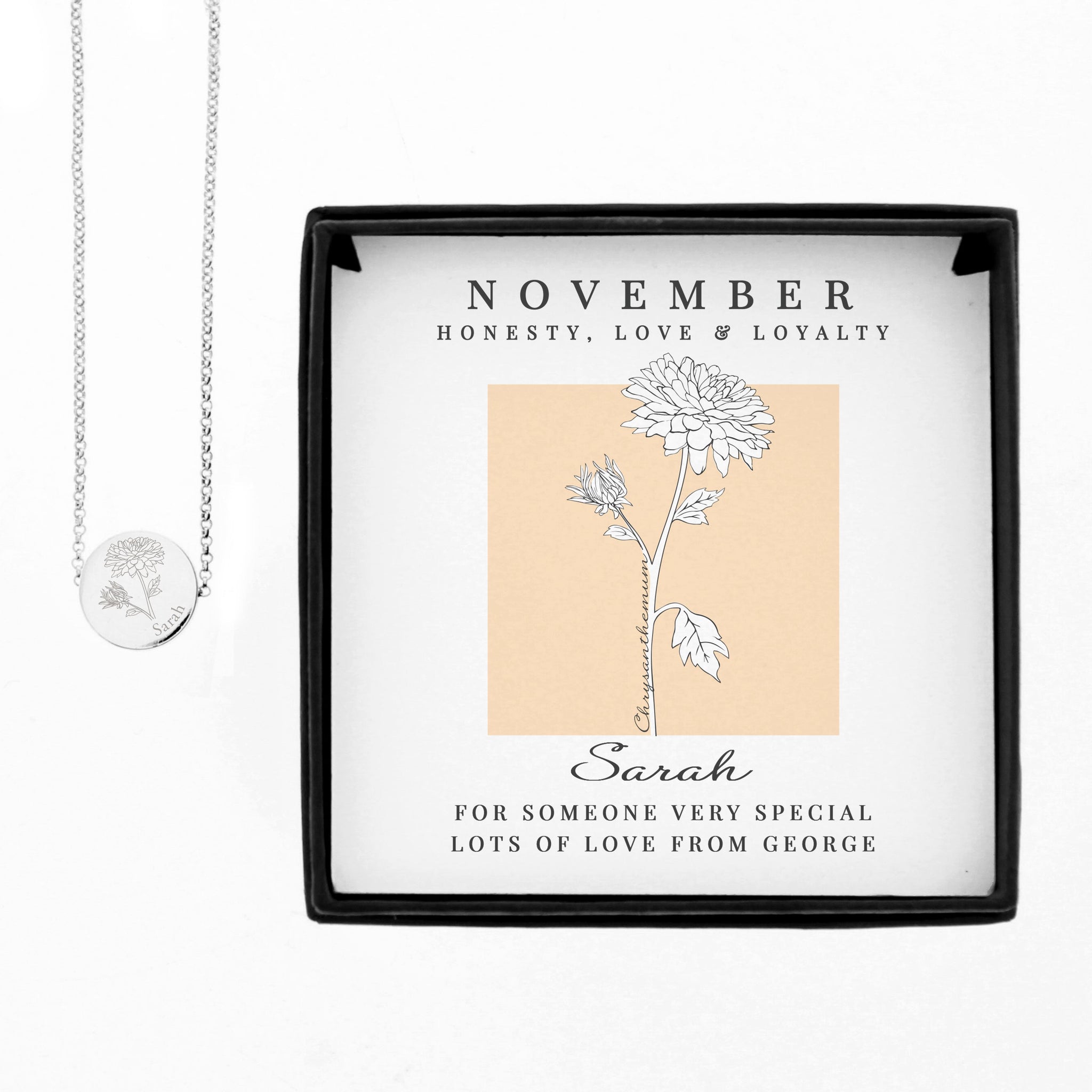 Personalised November Birth Flower Necklace and Box: 5 - Necklaces By Gift Moments