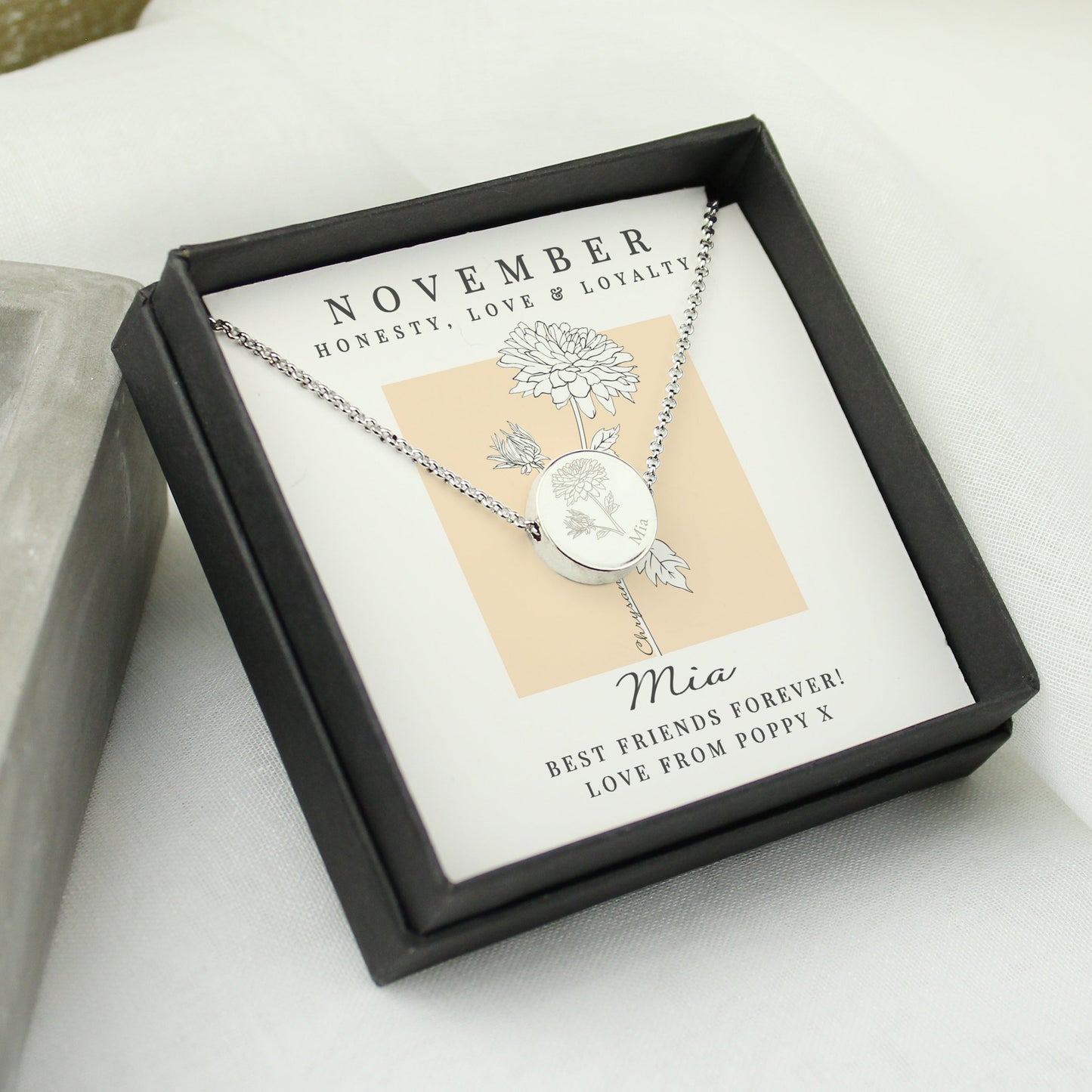 Personalised November Birth Flower Necklace and Box: 3 - Necklaces By Gift Moments
