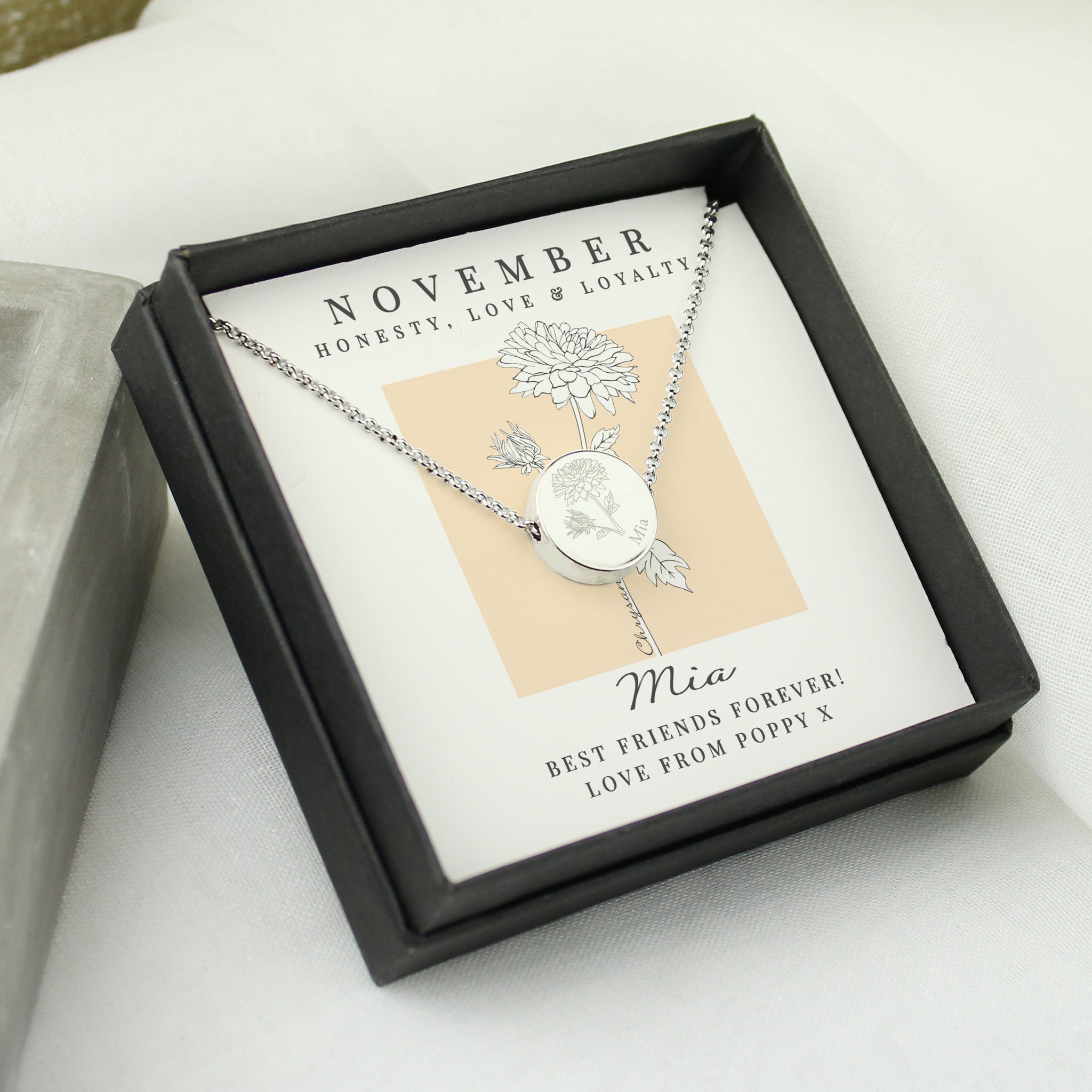 Personalised November Birth Flower Necklace and Box: 3 - Necklaces By Gift Moments