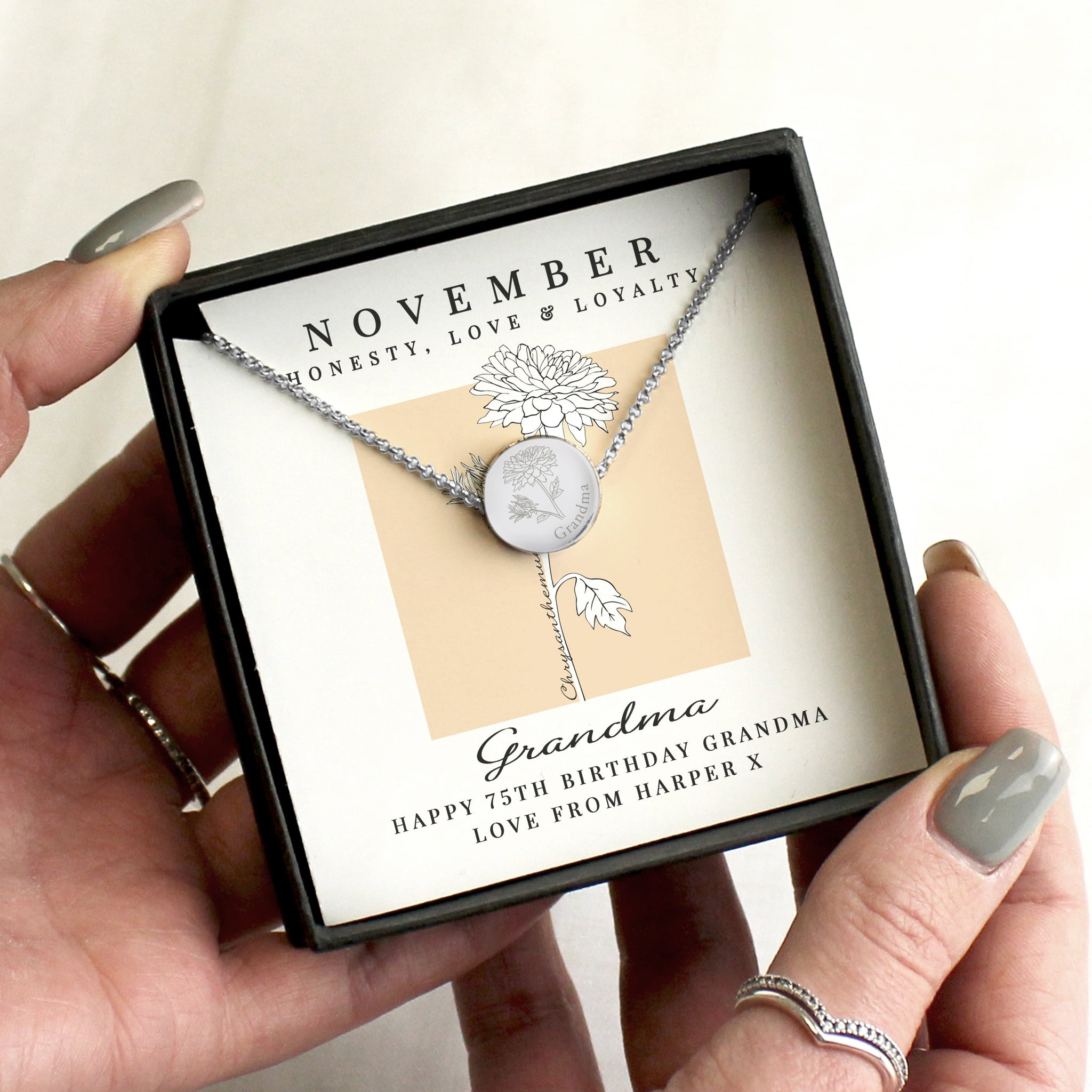 Personalised November Birth Flower Necklace and Box: 4 - Necklaces By Gift Moments