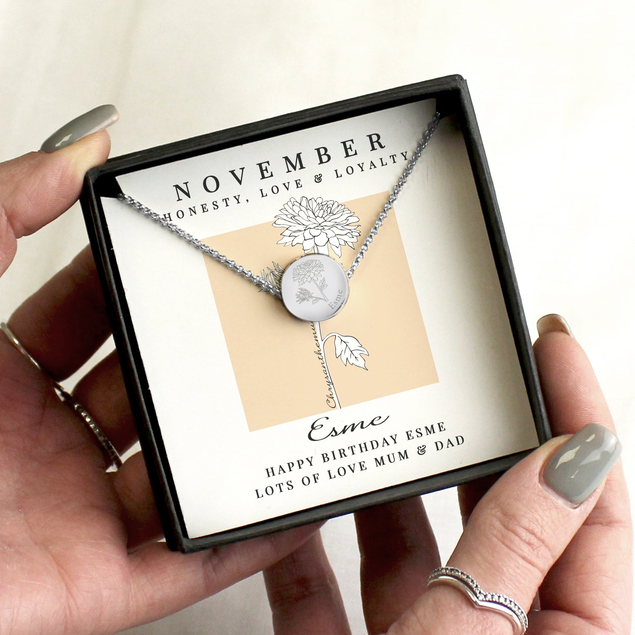 Personalised November Birth Flower Necklace and Box: 1 - Necklaces By Gift Moments