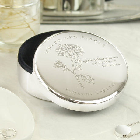 Personalised November Birth Flower Round Trinket Box: 3 - Trinket Boxes By Gift Moments