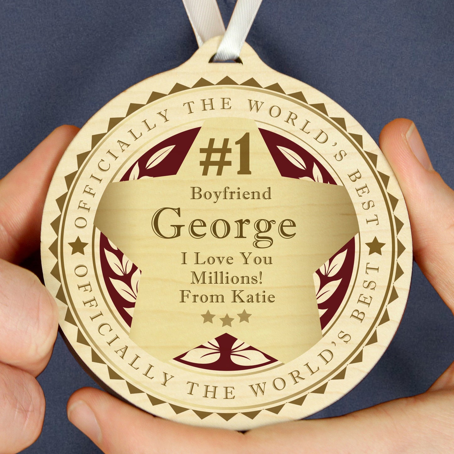 Personalised Number 1 Round Wooden Medal: 2 - Keepsakes By Gift Moments
