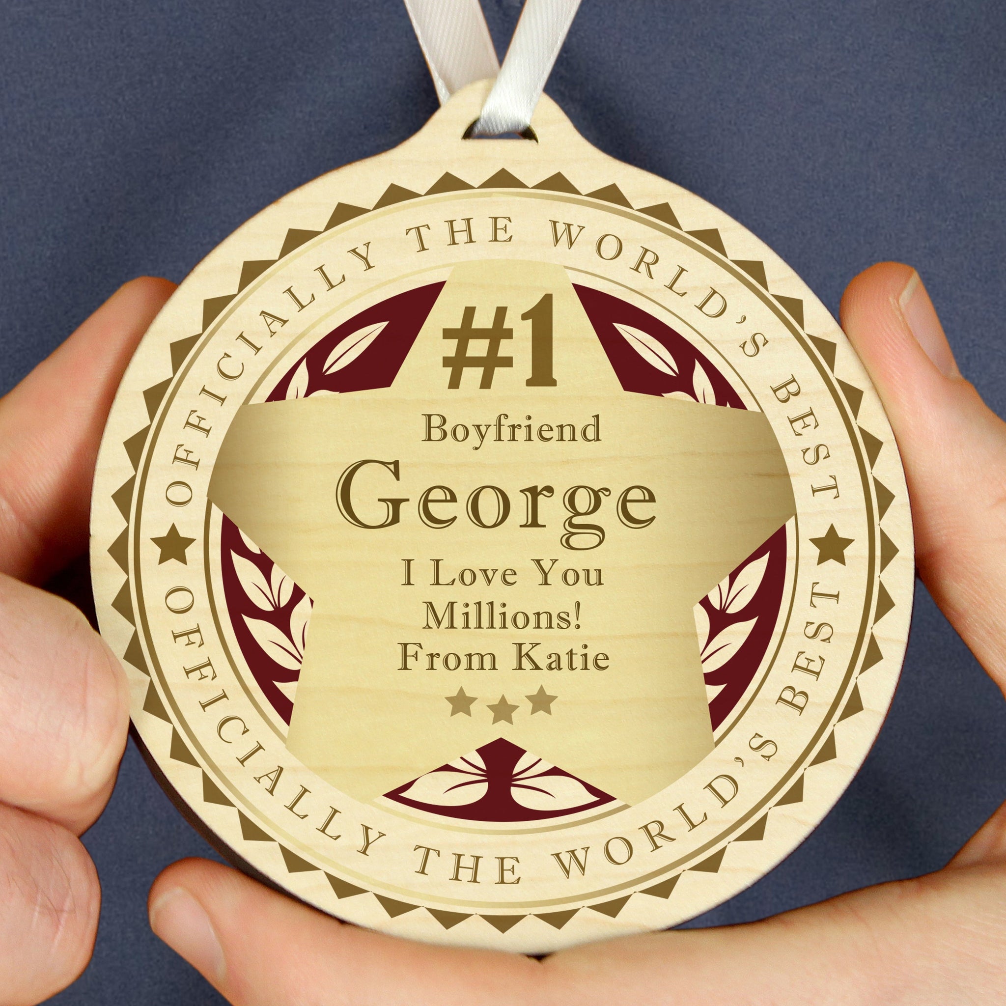 Personalised Number 1 Round Wooden Medal: 2 - Keepsakes By Gift Moments