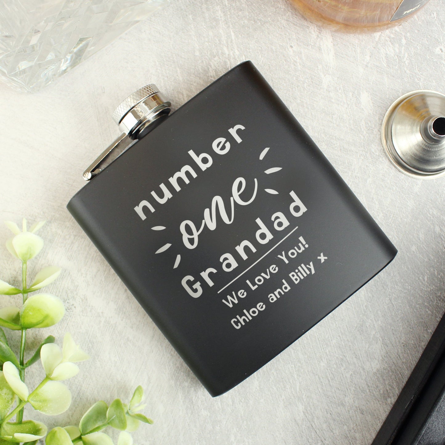 Personalised Number One Black Hip Flask: 3 - Hip Flasks By Gift Moments