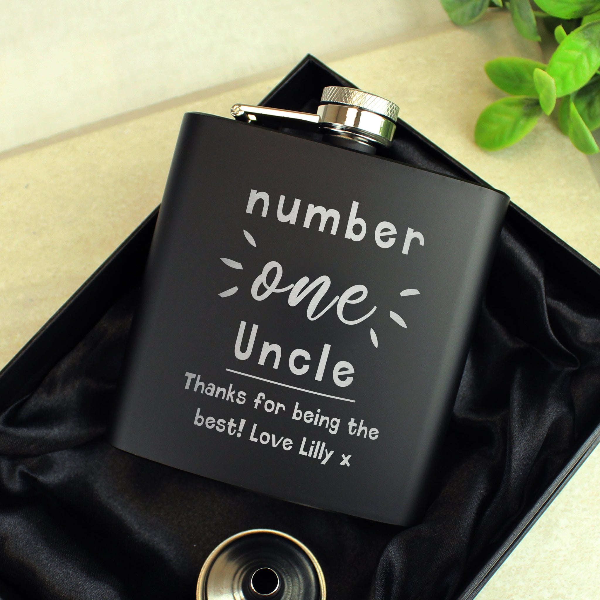Personalised Number One Black Hip Flask: 4 - Hip Flasks By Gift Moments