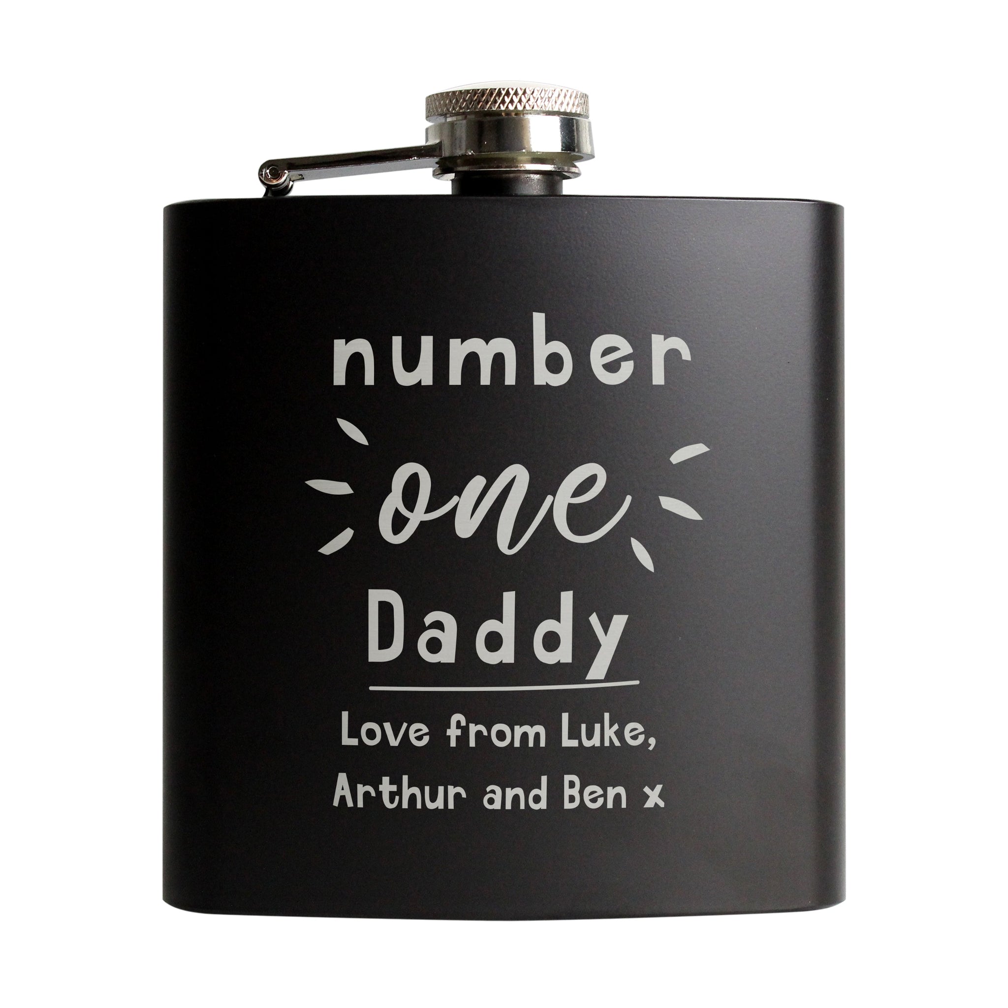 Personalised Number One Black Hip Flask: 5 - Hip Flasks By Gift Moments