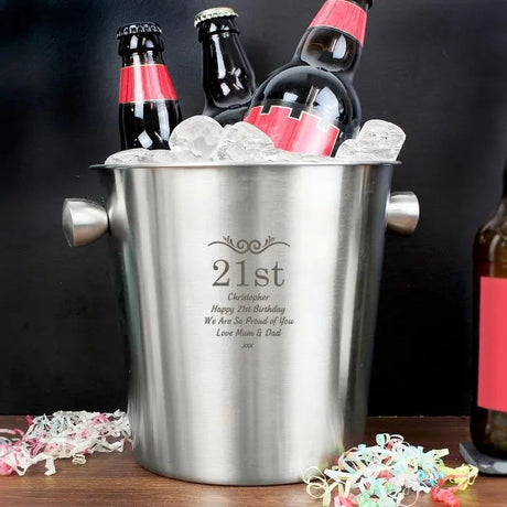Personalised Number Frame Stainless Steel Ice Bucket: 3 - Barware By Gift Moments