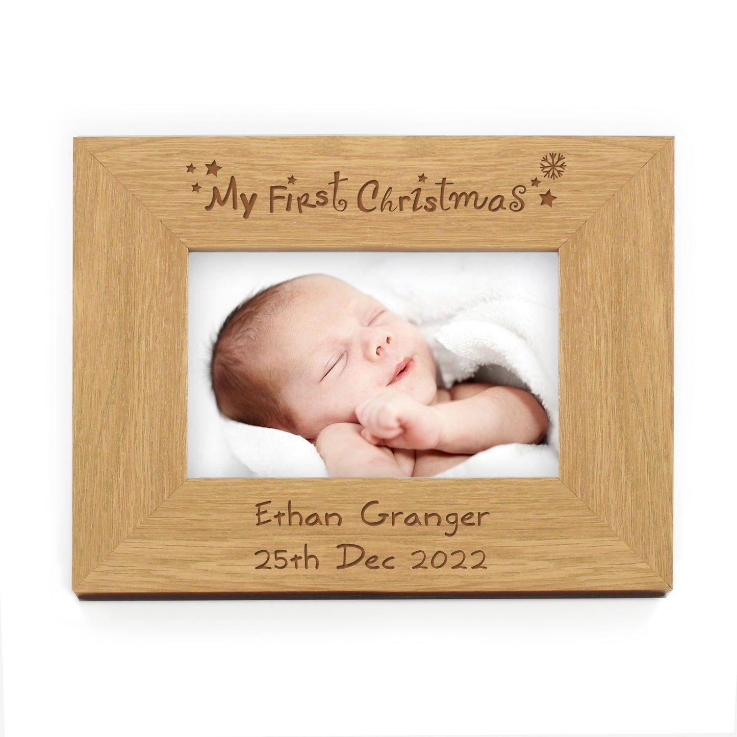 Personalised Oak Finish 6x4 My First Christmas Photo Frame: 2 - Photo Frames By Gift Moments