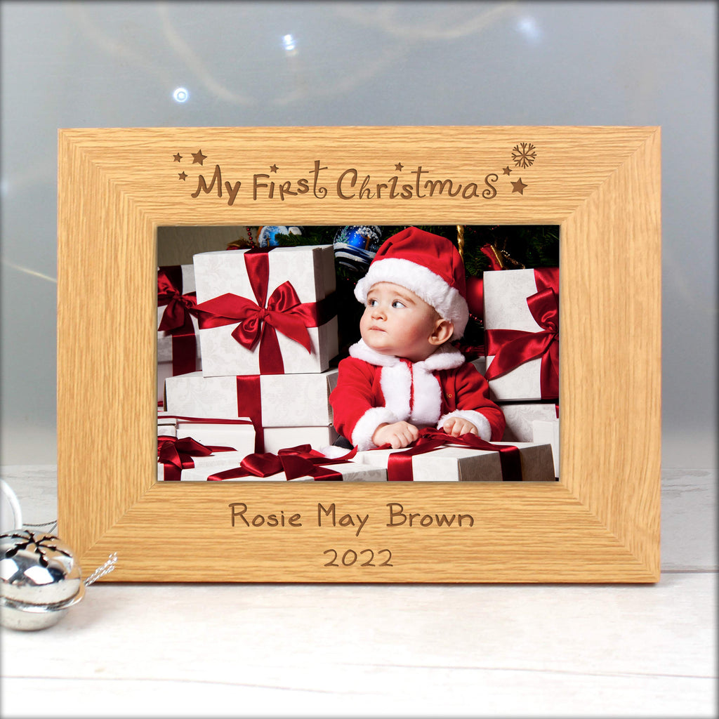 Personalised Oak Finish 6x4 My First Christmas Photo Frame - Shop Photo Frames At Gift Moments - 1