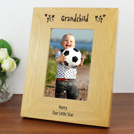 Personalised Oak Finish 6x4 Grandchild Photo Frame: 6 - Photo Frames By Gift Moments