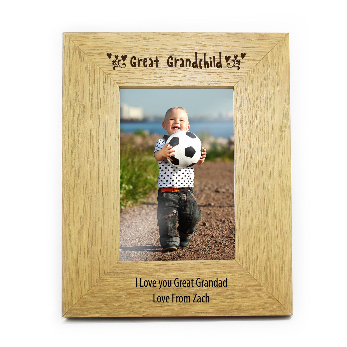 Personalised Oak Finish 6x4 Great Grandchild Photo Frame: 2 - Photo Frames By Gift Moments