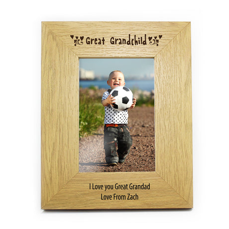 Personalised Oak Finish 6x4 Great Grandchild Photo Frame: 2 - Photo Frames By Gift Moments