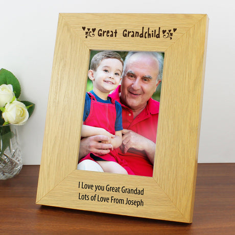Personalised Oak Finish 6x4 Great Grandchild Photo Frame: 1 - Photo Frames By Gift Moments