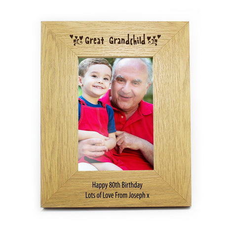 Personalised Oak Finish 6x4 Great Grandchild Photo Frame: 3 - Photo Frames By Gift Moments