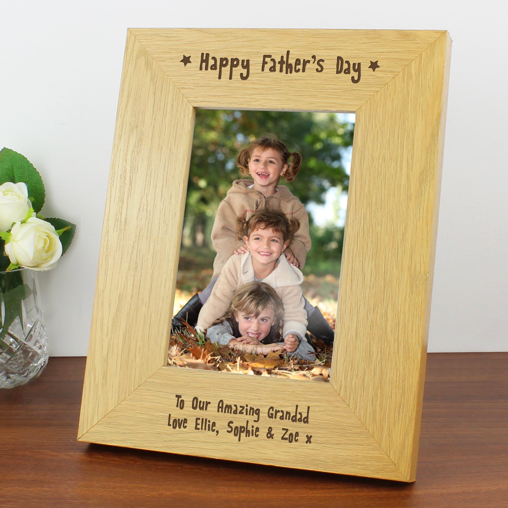 Personalised Oak Finish 6x4 Happy Fathers Day Photo Frame: 3 - Photo Frames By Gift Moments