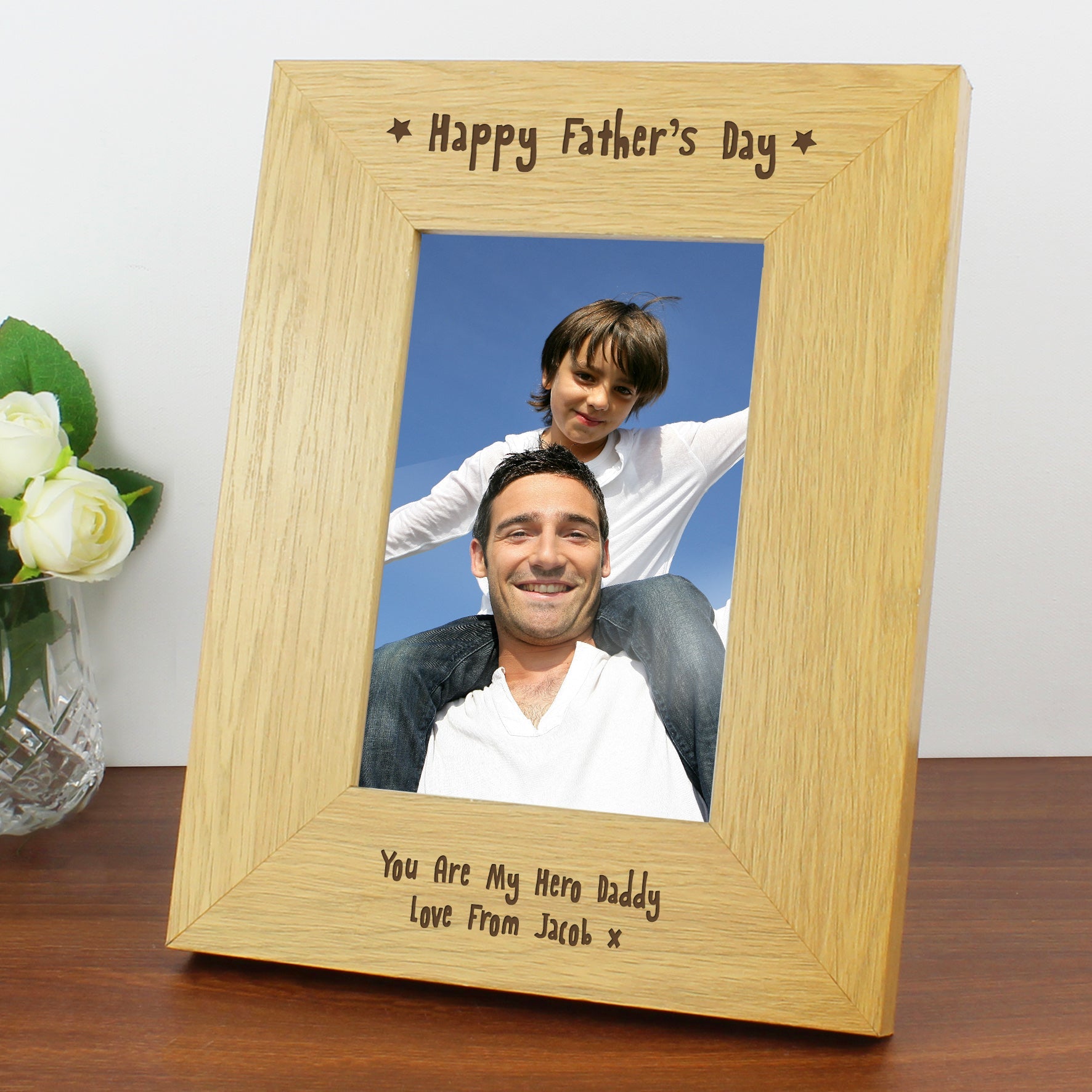 Personalised Oak Finish 6x4 Happy Fathers Day Photo Frame: 1 - Photo Frames By Gift Moments