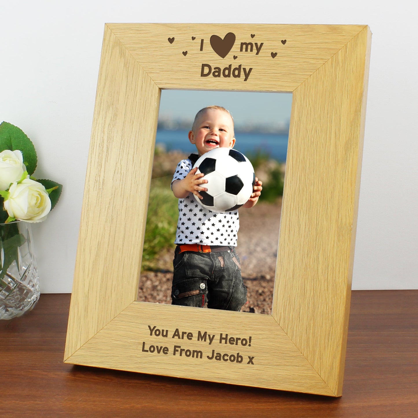 Personalised Oak Finish 6x4 I Heart My Photo Frame: 3 - Photo Frames By Gift Moments